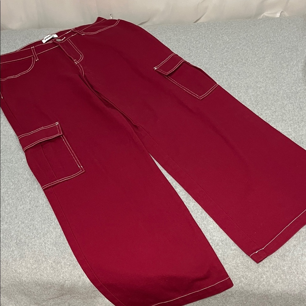 Indie Red Wide Leg Cargo Pants Womens 30 Skater Grunge Streetwear Urban Tillys
